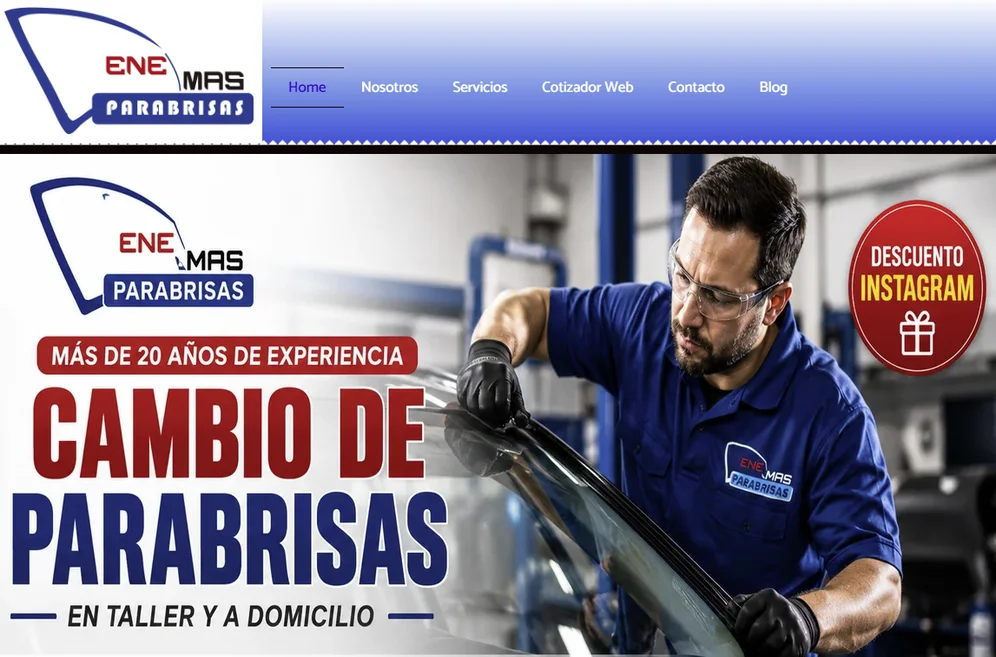 Sitio web de ENE MAS Parabrisas desarrollado por WebyPunto
